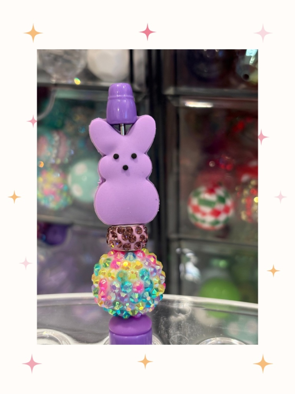 Handmade Purple Bunny Easter Beaded Pen